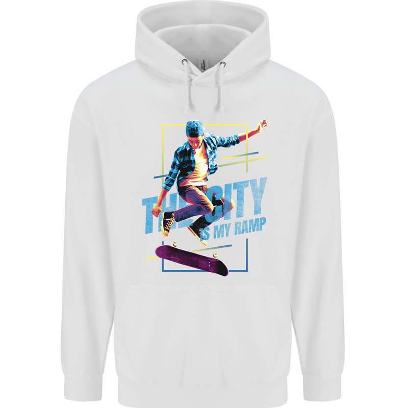City is My Ramp Skateboarding Skateboard Childrens Kids Hoodie White