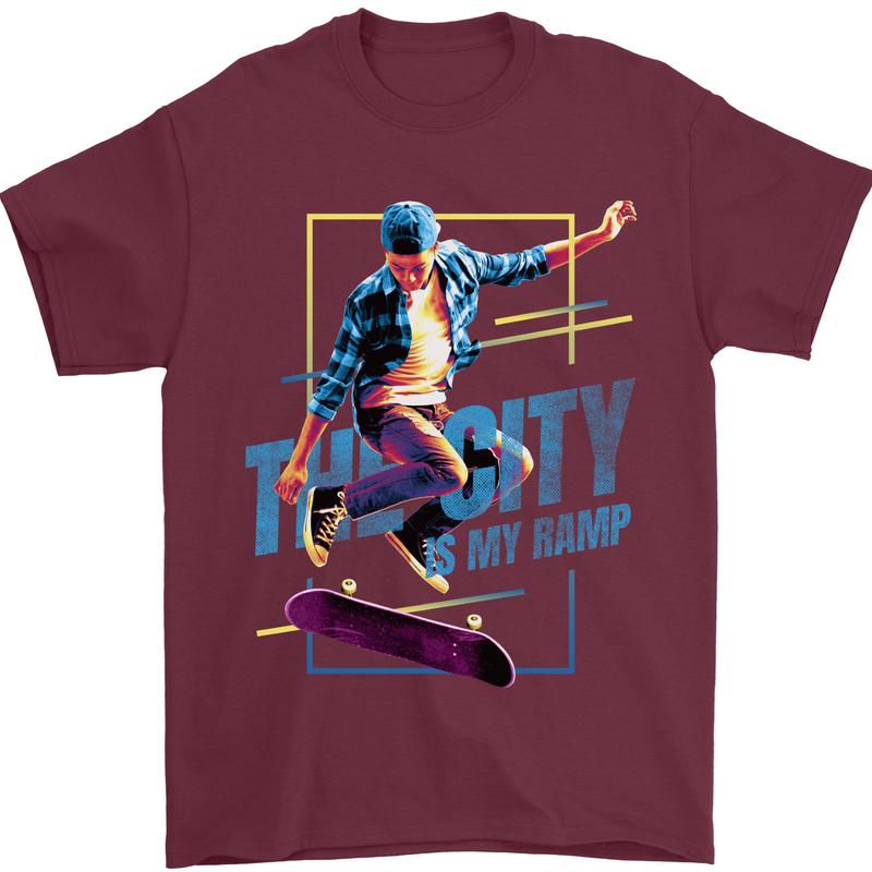 City is My Ramp Skateboarding Skateboard Mens T-Shirt 100% Cotton Maroon