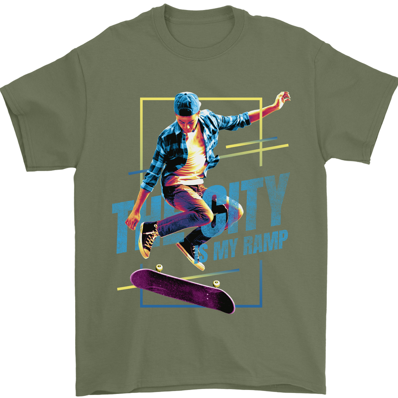 City is My Ramp Skateboarding Skateboard Mens T-Shirt 100% Cotton Military Green