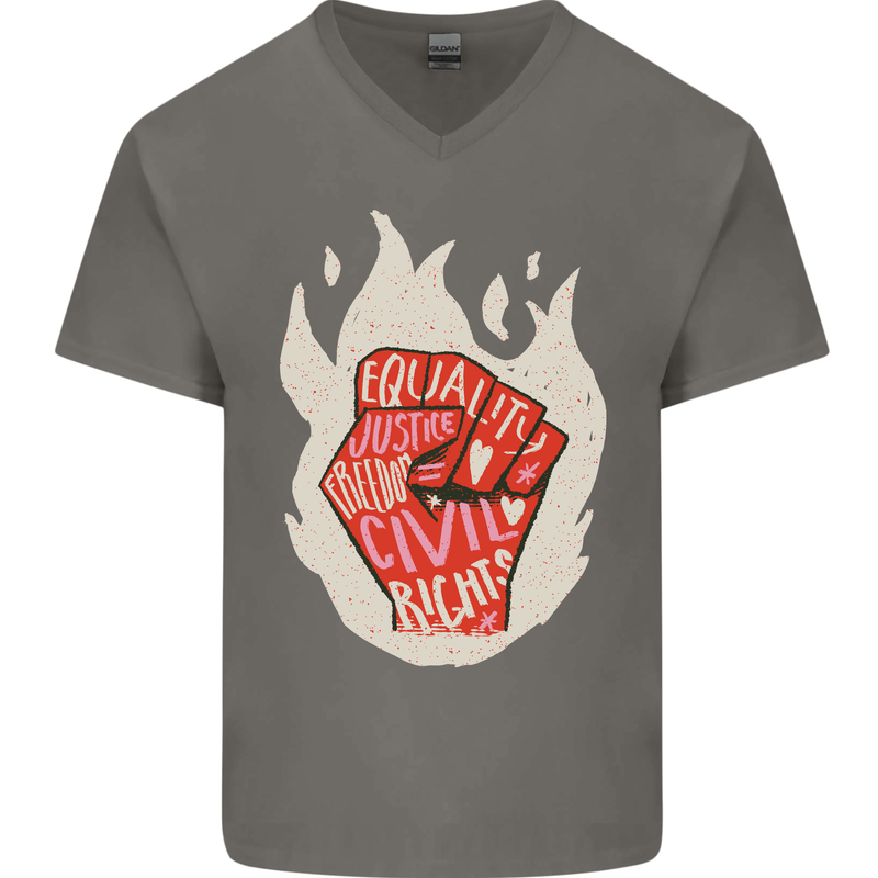 Civil Rights Black Lives Matter LGBT Equality Mens V-Neck Cotton T-Shirt Charcoal