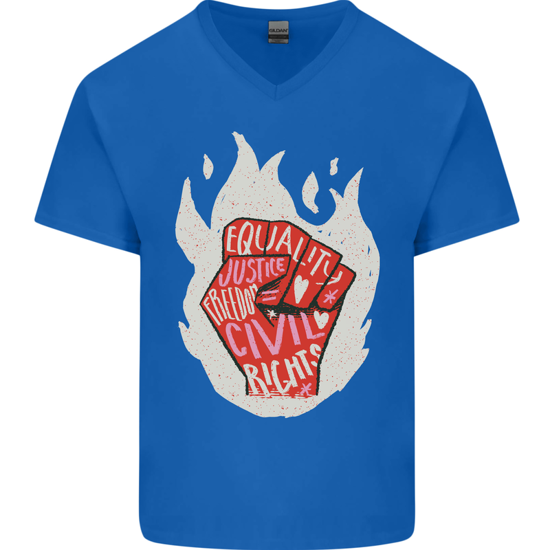 Civil Rights Black Lives Matter LGBT Equality Mens V-Neck Cotton T-Shirt Royal Blue