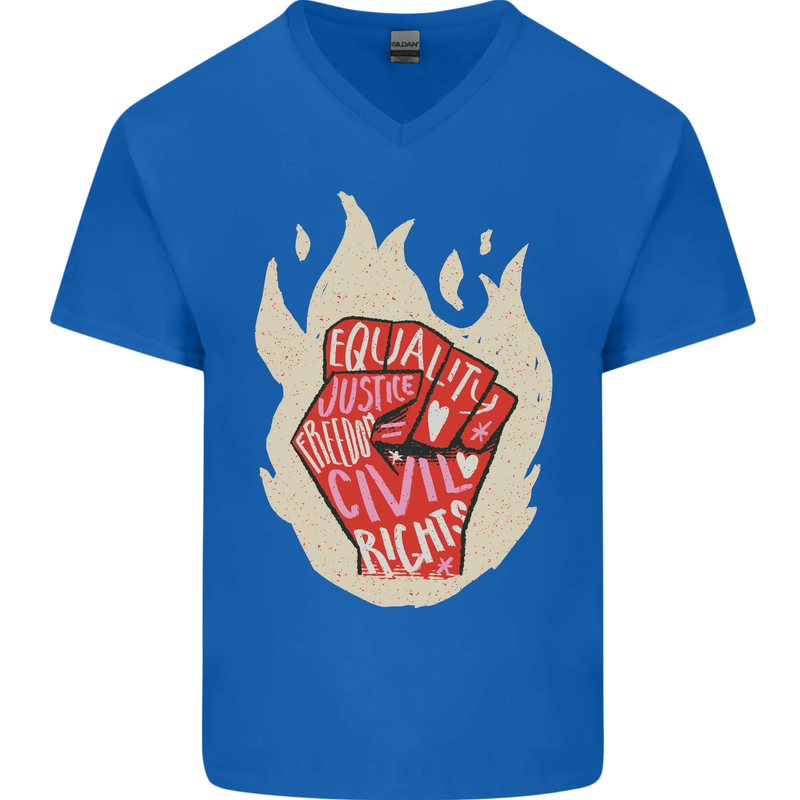 Civil Rights Black Lives Matter LGBT Freedom Mens V-Neck Cotton T-Shirt Royal Blue