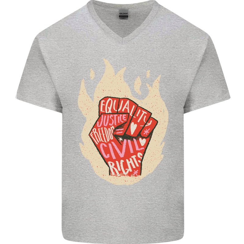 Civil Rights Black Lives Matter LGBT Freedom Mens V-Neck Cotton T-Shirt Sports Grey