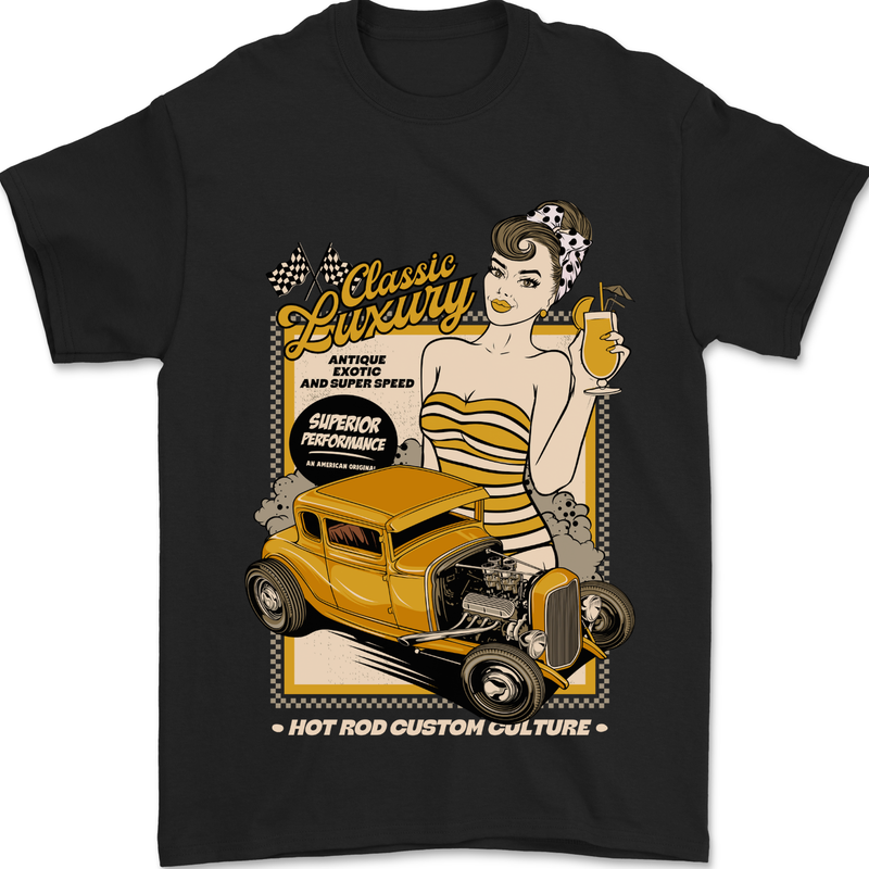 Classic Luxury Hot Rod Superior Performance Mens T-Shirt 100% Cotton Black