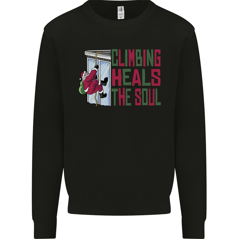 Climbing Heals the Soul Funny Christmas Xmas Rock Kids Sweatshirt Jumper Black