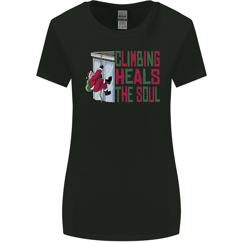 Climbing Heals the Soul Funny Christmas Xmas Rock Womens Wider Cut T-Shirt Black