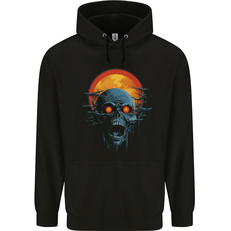 Cloudy Sunset Skull Zombie Horror Childrens Kids Hoodie Black