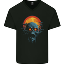 Cloudy Sunset Skull Zombie Horror Mens V-Neck Cotton T-Shirt Black