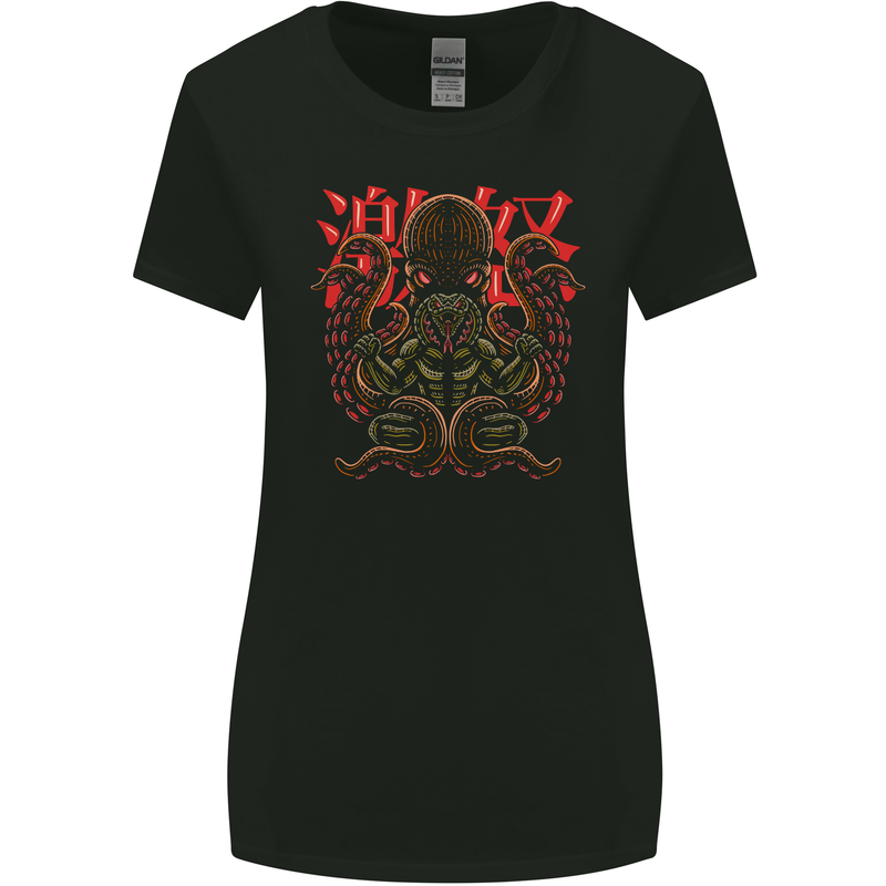 Cobra and Octopus Snake Japan Womens Wider Cut T-Shirt Black