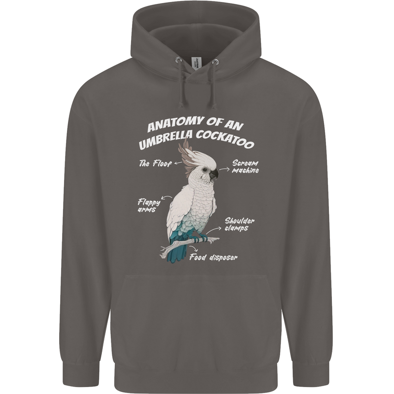 Cockatoo Anatomy Mens 80% Cotton Hoodie Charcoal