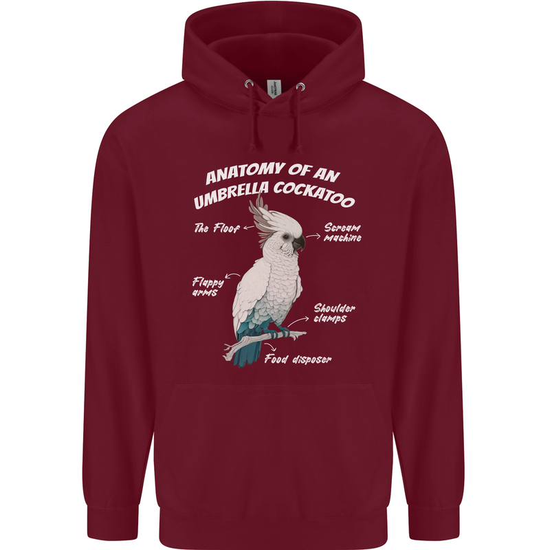 Cockatoo Anatomy Mens 80% Cotton Hoodie Maroon