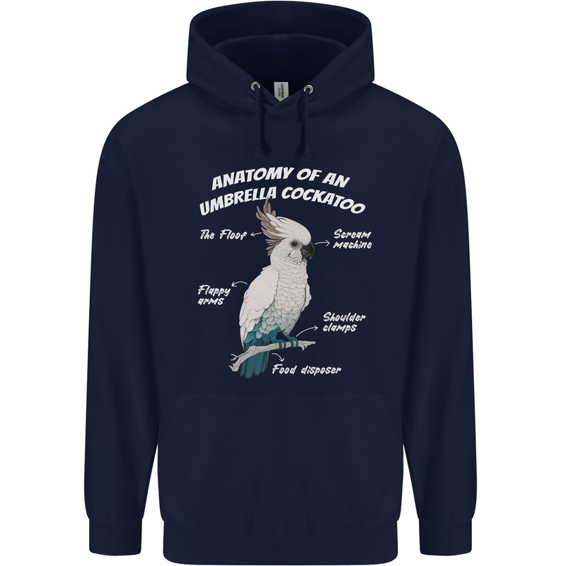 Cockatoo Anatomy Mens 80% Cotton Hoodie Navy Blue