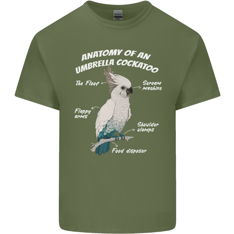 Cockatoo Anatomy Mens Cotton T-Shirt Tee Top Military Green