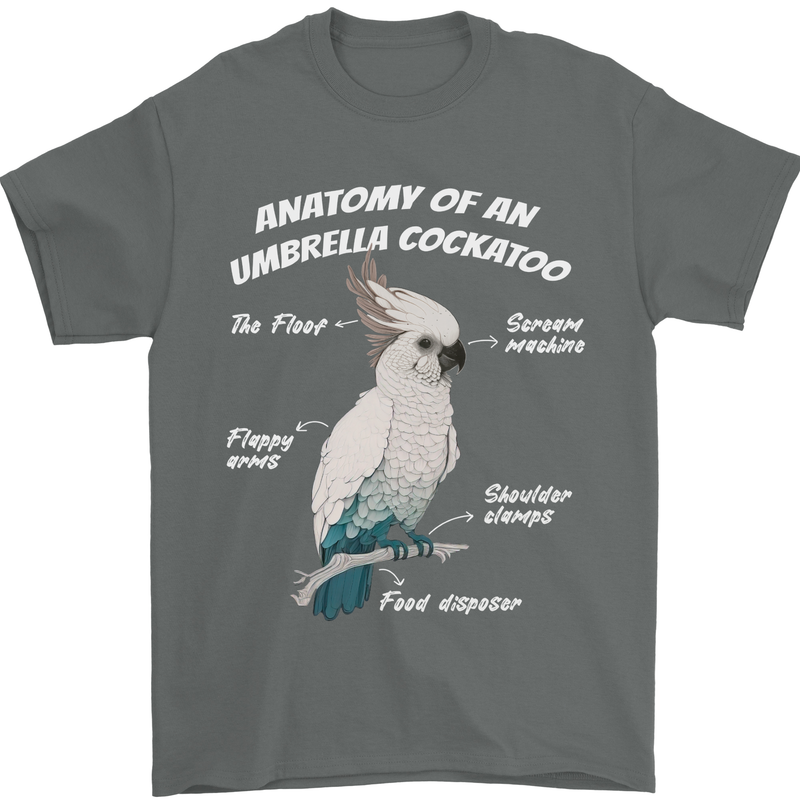 Cockatoo Anatomy Mens T-Shirt 100% Cotton Charcoal