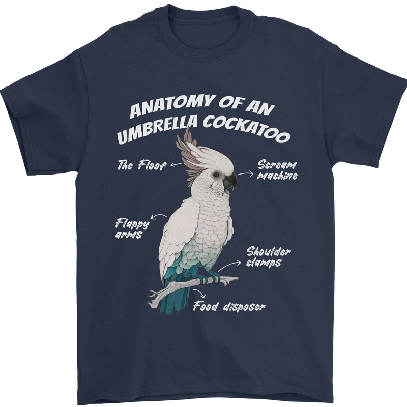 Cockatoo Anatomy Mens T-Shirt 100% Cotton Navy Blue