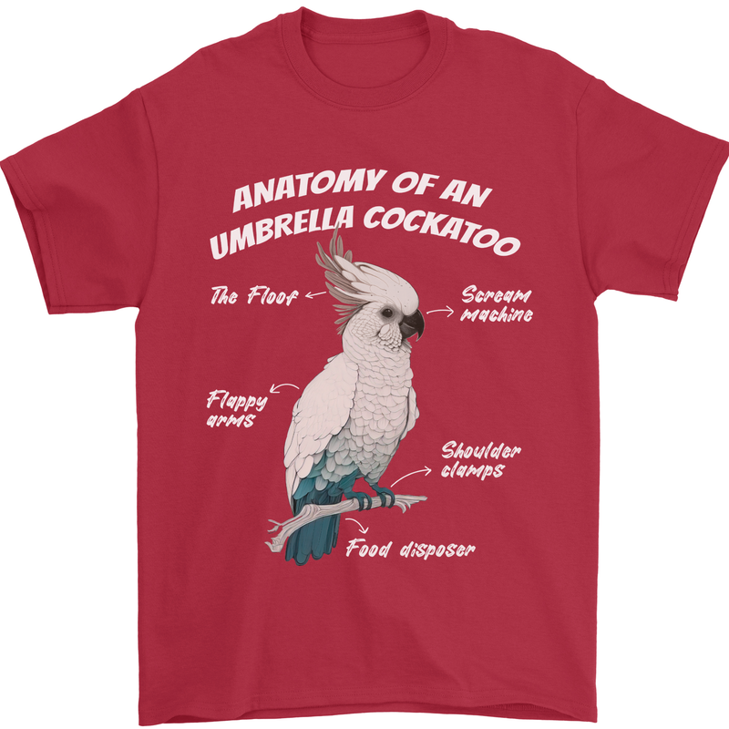 Cockatoo Anatomy Mens T-Shirt 100% Cotton Red