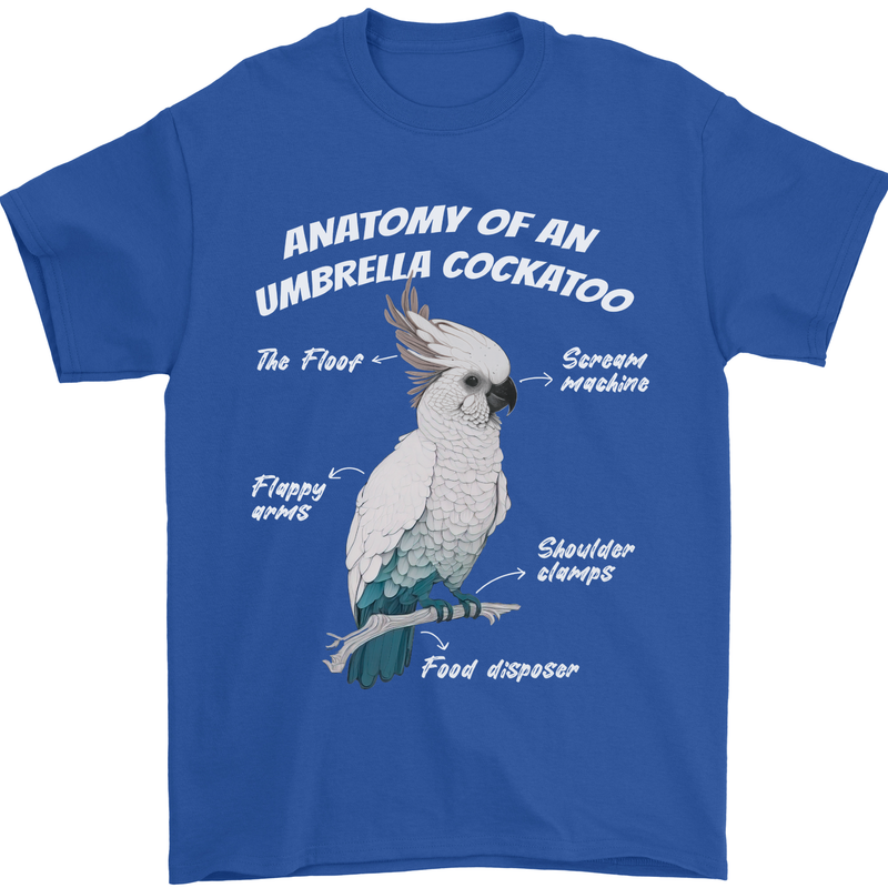 Cockatoo Anatomy Mens T-Shirt 100% Cotton Royal Blue