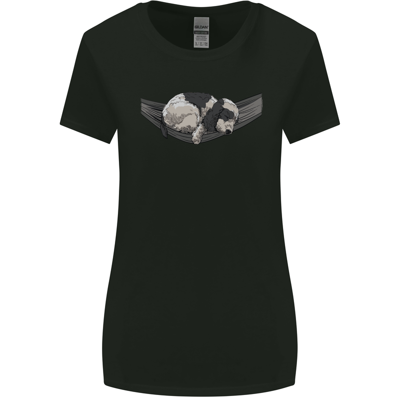 Cocker Spaniel on a Hammock Dog Womens Wider Cut T-Shirt Black
