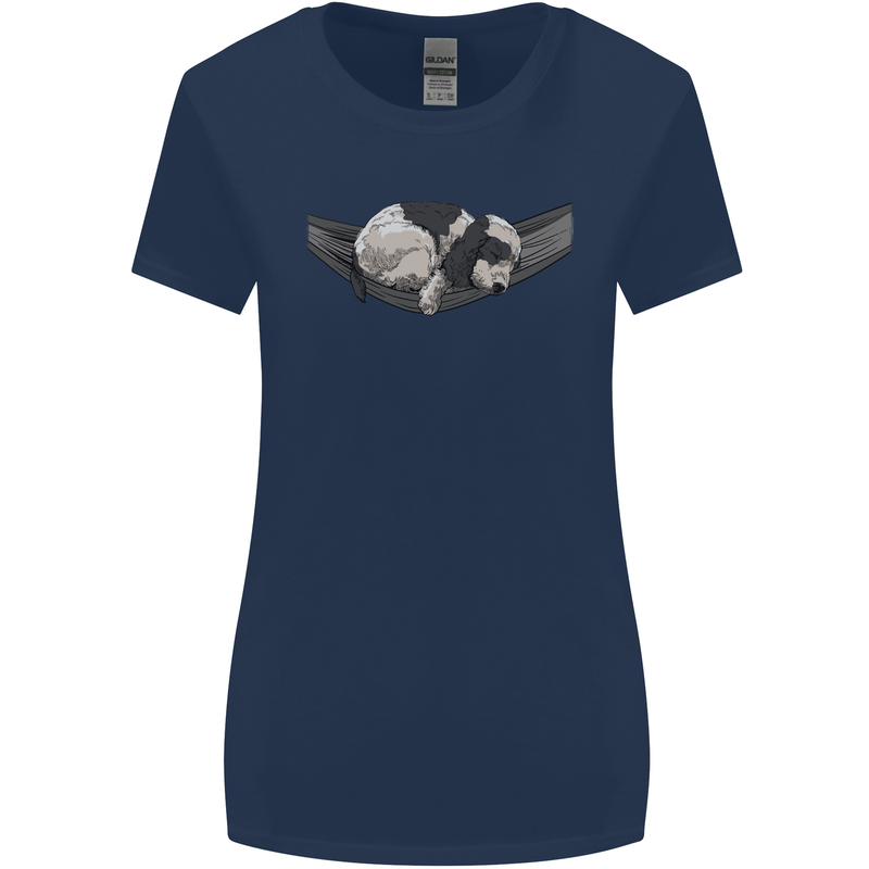 Cocker Spaniel on a Hammock Dog Womens Wider Cut T-Shirt Navy Blue