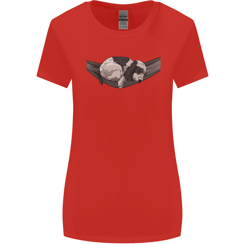 Cocker Spaniel on a Hammock Dog Womens Wider Cut T-Shirt Red