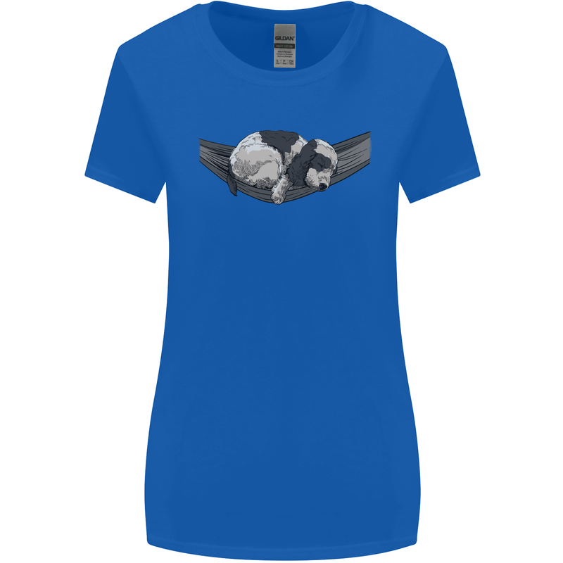 Cocker Spaniel on a Hammock Dog Womens Wider Cut T-Shirt Royal Blue