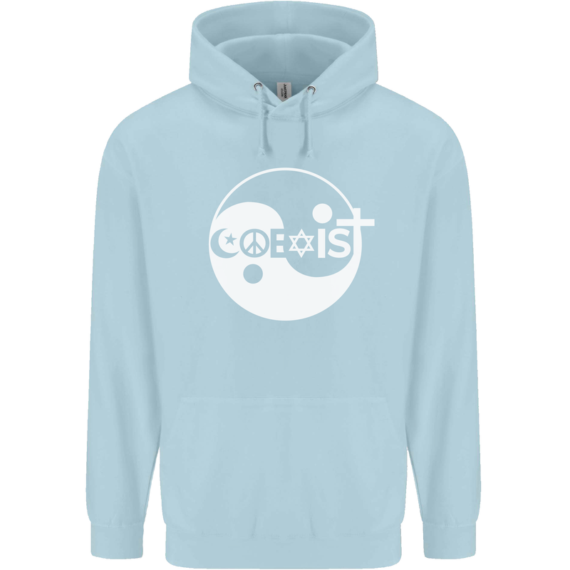 Coexist World Peace Love Religion Hippy Anti War Childrens Kids Hoodie Light Blue