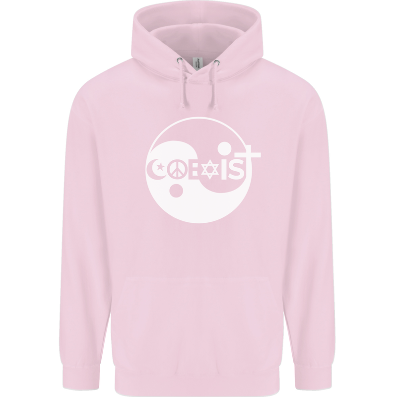 Coexist World Peace Love Religion Hippy Anti War Childrens Kids Hoodie Light Pink