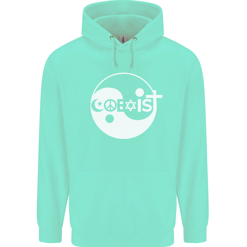 Coexist World Peace Love Religion Hippy Anti War Childrens Kids Hoodie Peppermint