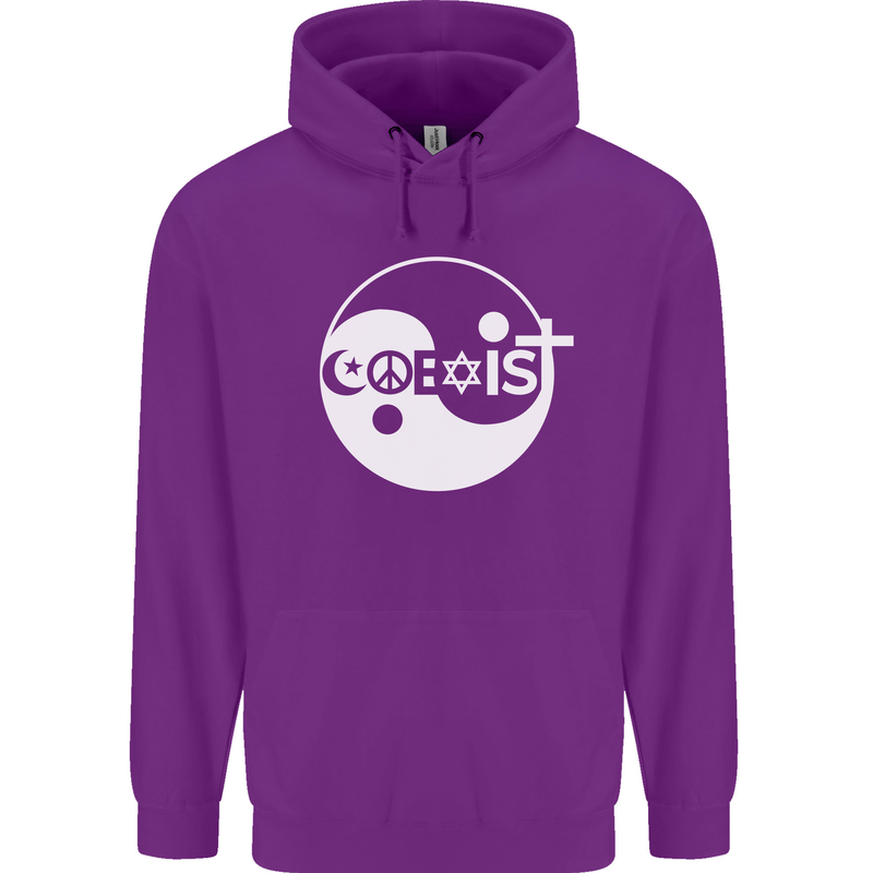 Coexist World Peace Love Religion Hippy Anti War Childrens Kids Hoodie Purple
