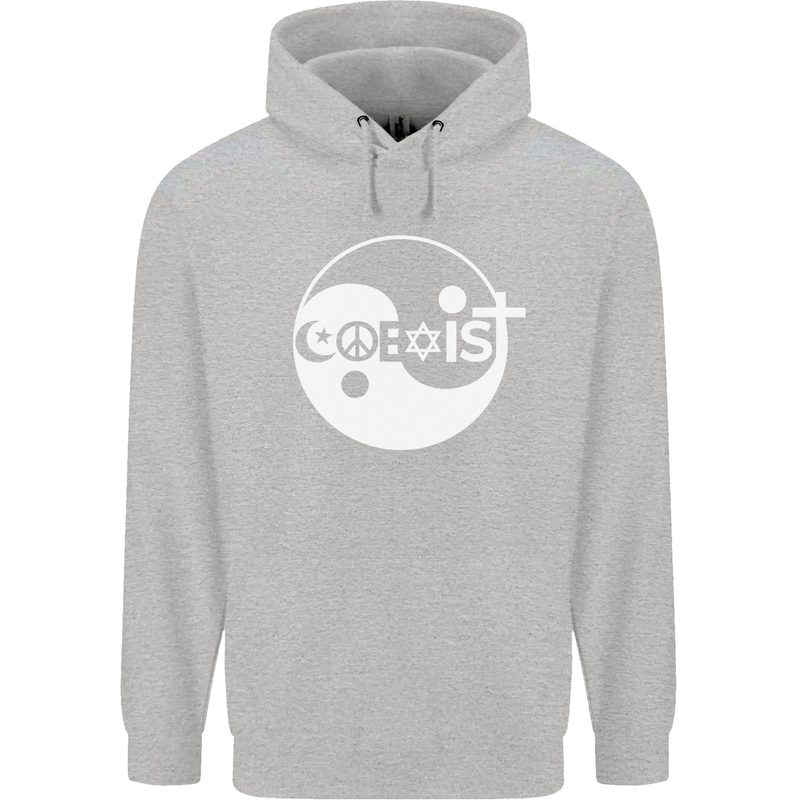 Coexist World Peace Love Religion Hippy Anti War Childrens Kids Hoodie Sports Grey