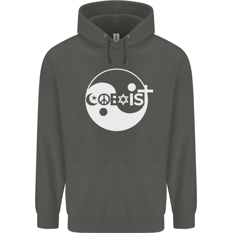 Coexist World Peace Love Religion Hippy Anti War Childrens Kids Hoodie Storm Grey