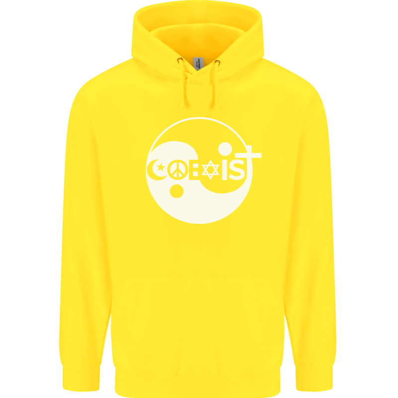 Coexist World Peace Love Religion Hippy Anti War Childrens Kids Hoodie Yellow