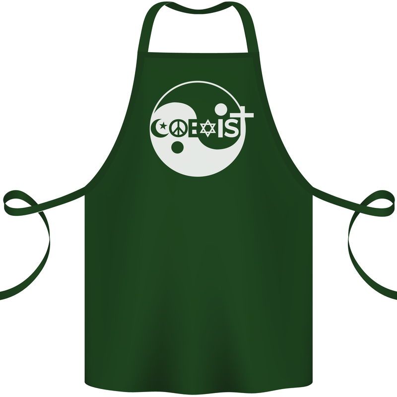 Coexist World Peace Love Religion Hippy Anti War Cotton Apron 100% Organic Forest Green