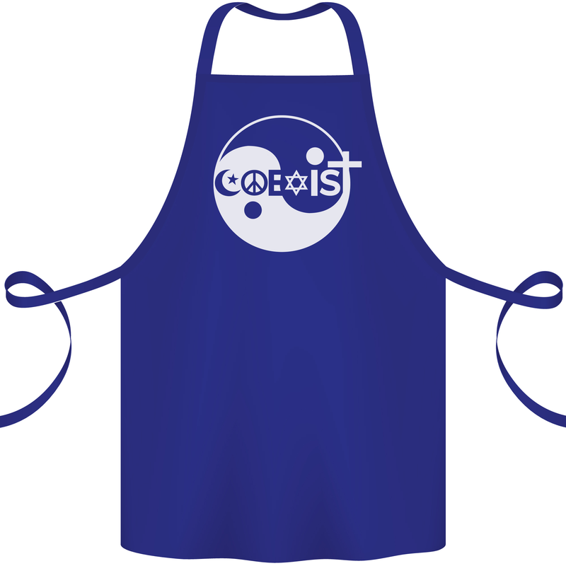 Coexist World Peace Love Religion Hippy Anti War Cotton Apron 100% Organic Royal Blue