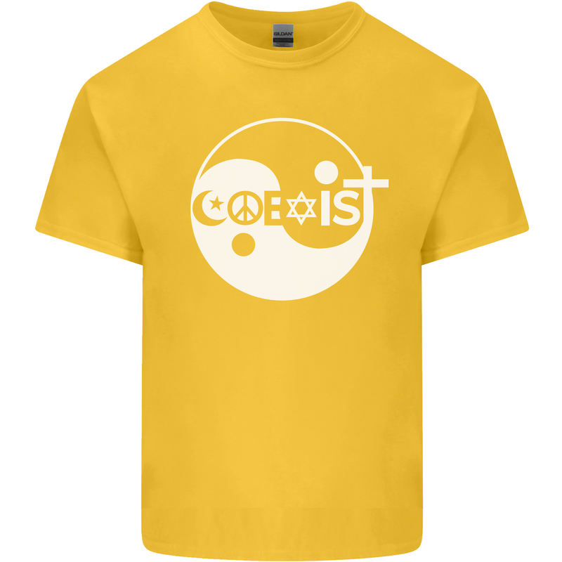 Coexist World Peace Love Religion Hippy Anti War Kids T-Shirt Childrens Yellow