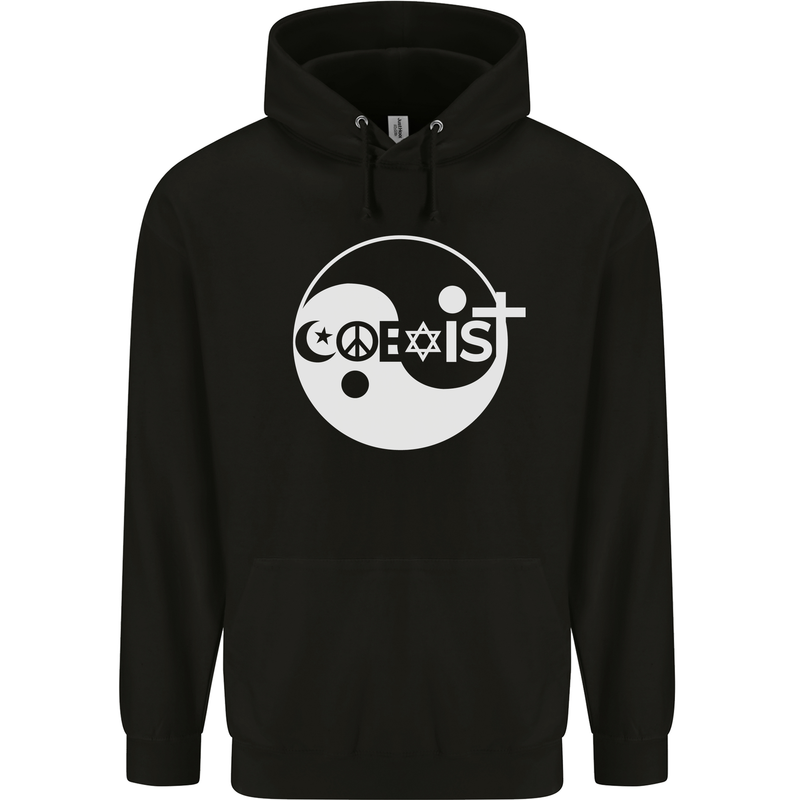 Coexist World Peace Love Religion Hippy Anti War Mens 80% Cotton Hoodie Black