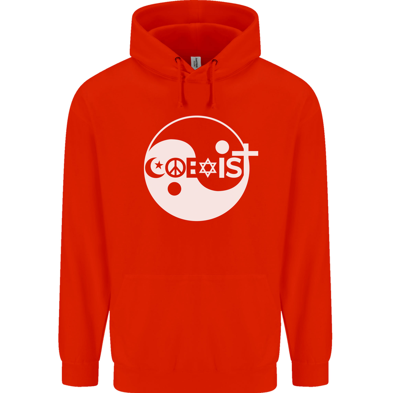 Coexist World Peace Love Religion Hippy Anti War Mens 80% Cotton Hoodie Bright Red