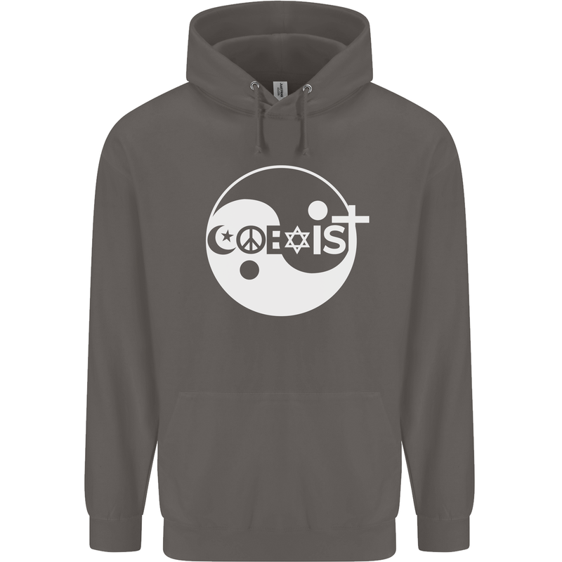 Coexist World Peace Love Religion Hippy Anti War Mens 80% Cotton Hoodie Charcoal