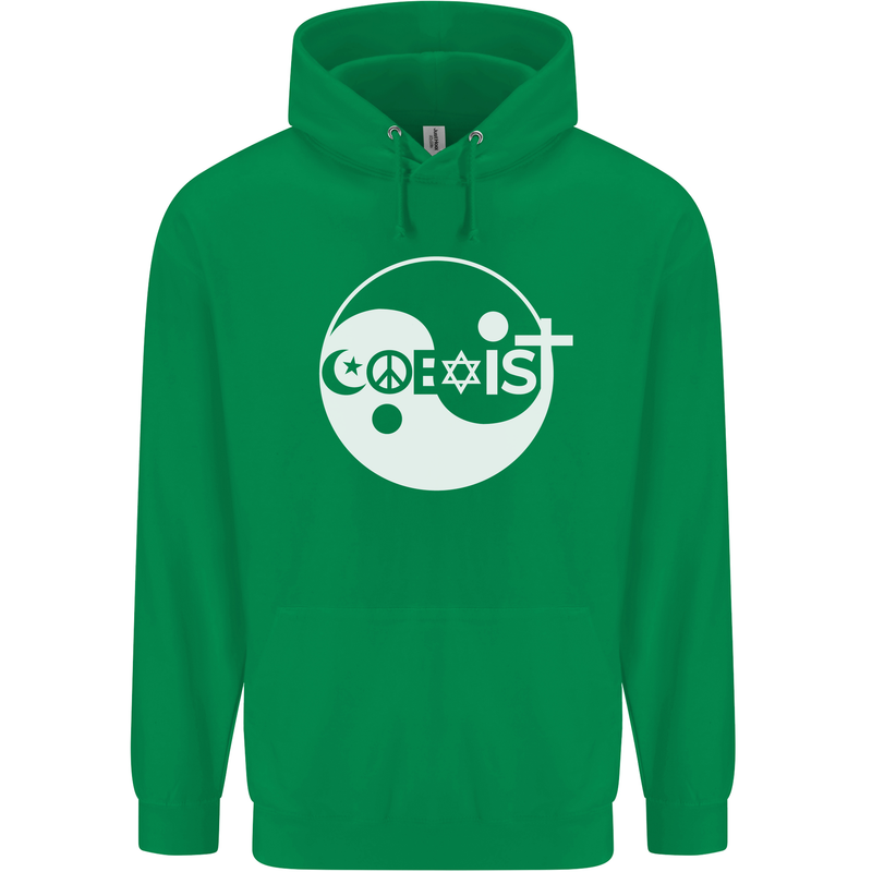 Coexist World Peace Love Religion Hippy Anti War Mens 80% Cotton Hoodie Irish Green