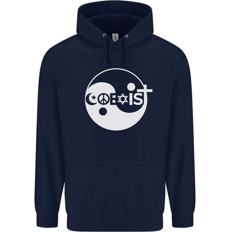 Coexist World Peace Love Religion Hippy Anti War Mens 80% Cotton Hoodie Navy Blue