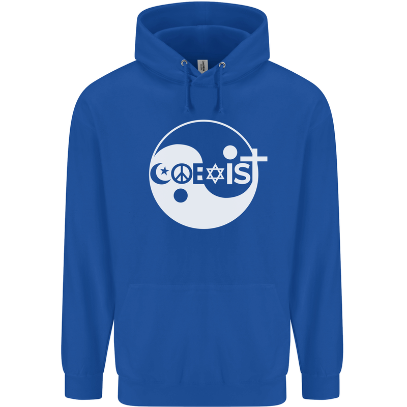 Coexist World Peace Love Religion Hippy Anti War Mens 80% Cotton Hoodie Royal Blue