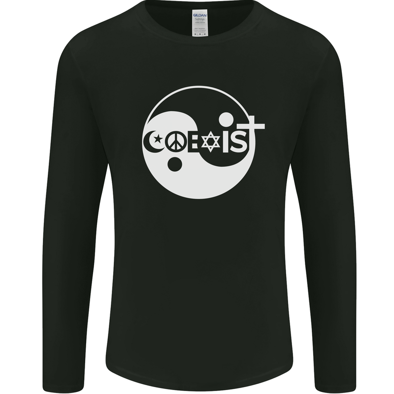 Coexist World Peace Love Religion Hippy Anti War Mens Long Sleeve T-Shirt Black
