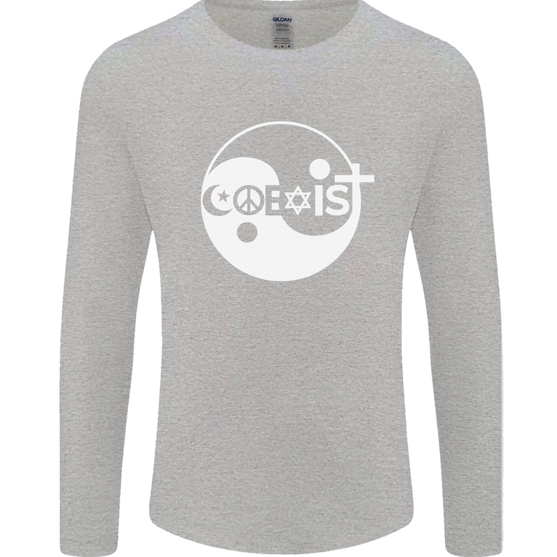 Coexist World Peace Love Religion Hippy Anti War Mens Long Sleeve T-Shirt Sports Grey