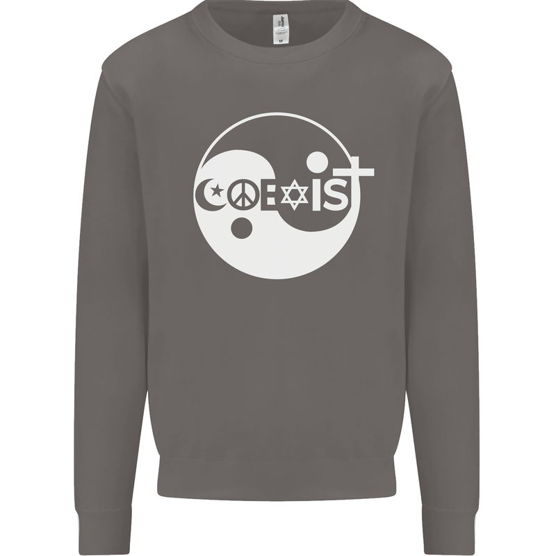 Coexist World Peace Love Religion Hippy Anti War Mens Sweatshirt Jumper Charcoal