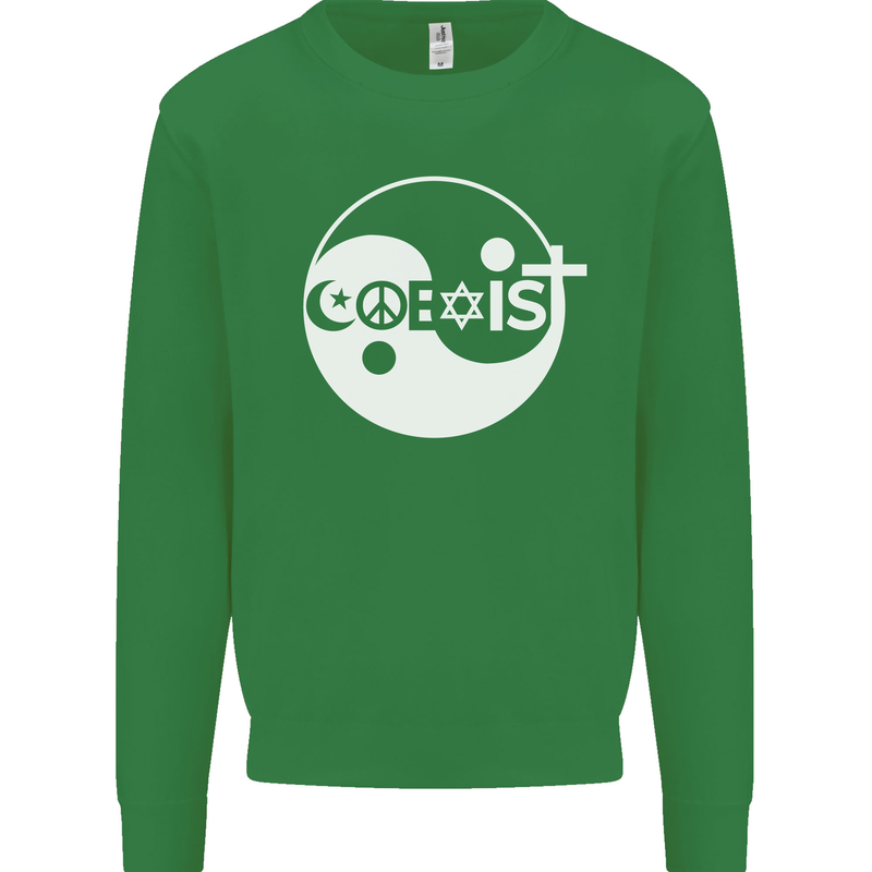 Coexist World Peace Love Religion Hippy Anti War Mens Sweatshirt Jumper Irish Green