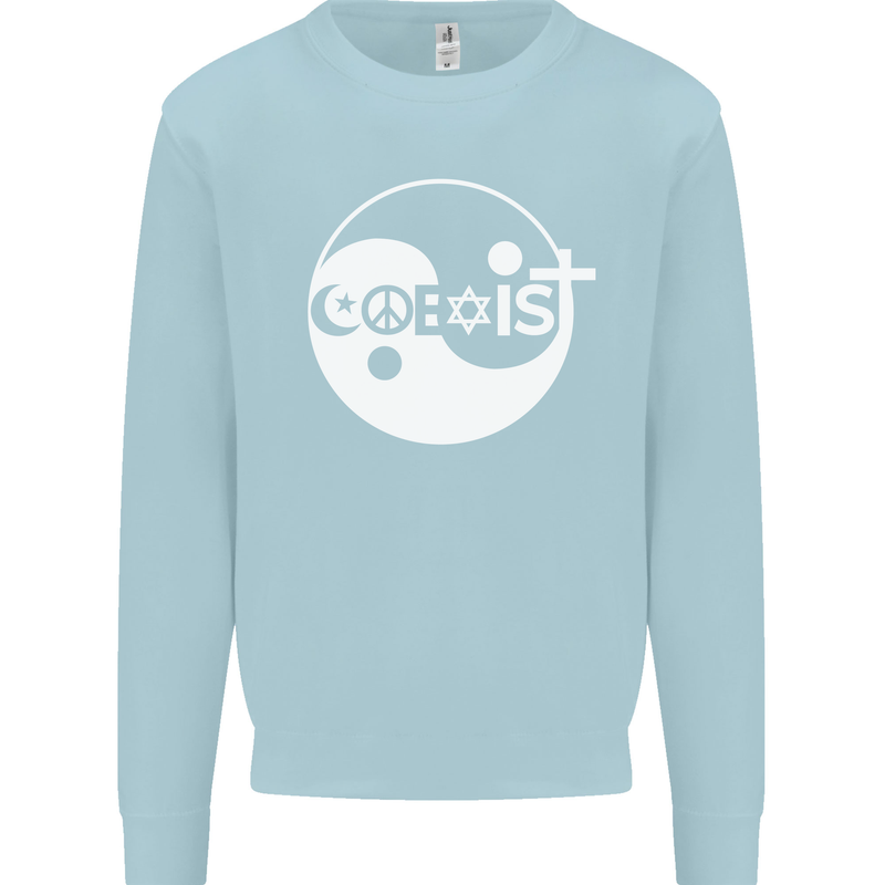 Coexist World Peace Love Religion Hippy Anti War Mens Sweatshirt Jumper Light Blue