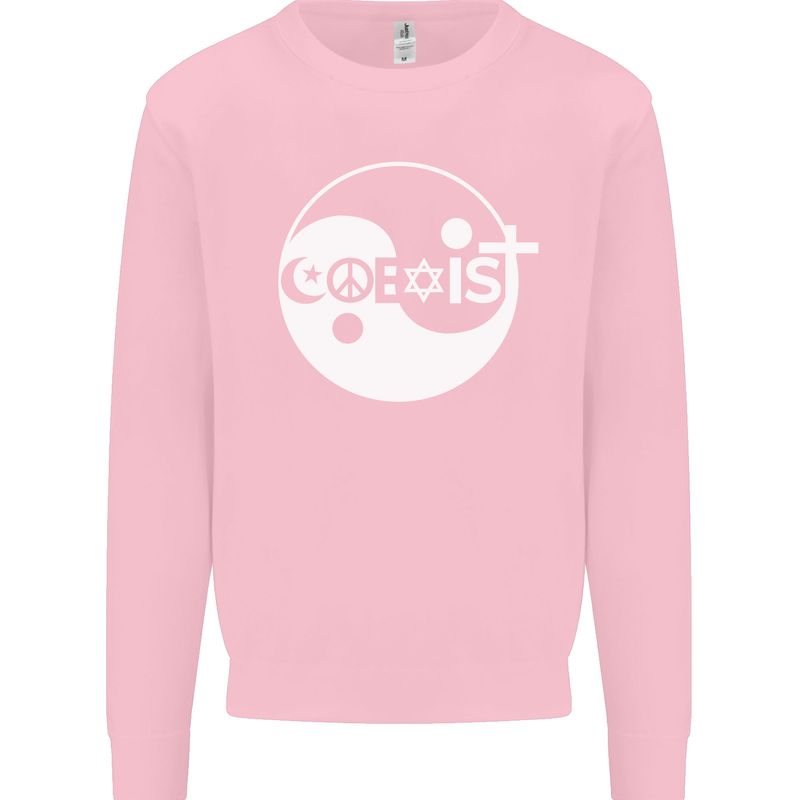 Coexist World Peace Love Religion Hippy Anti War Mens Sweatshirt Jumper Light Pink