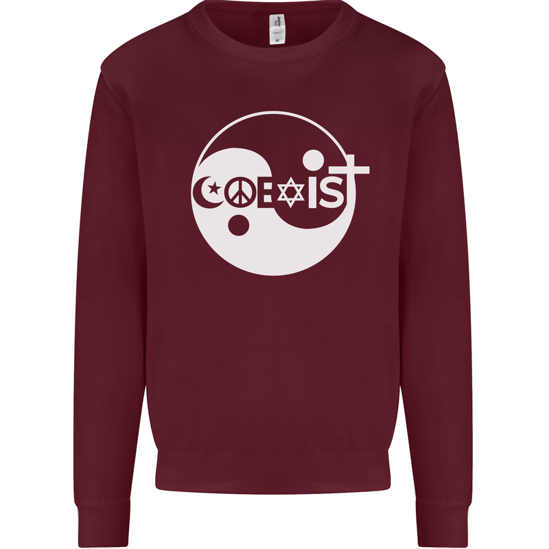 Coexist World Peace Love Religion Hippy Anti War Mens Sweatshirt Jumper Maroon