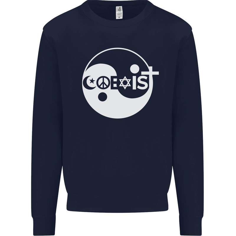 Coexist World Peace Love Religion Hippy Anti War Mens Sweatshirt Jumper Navy Blue