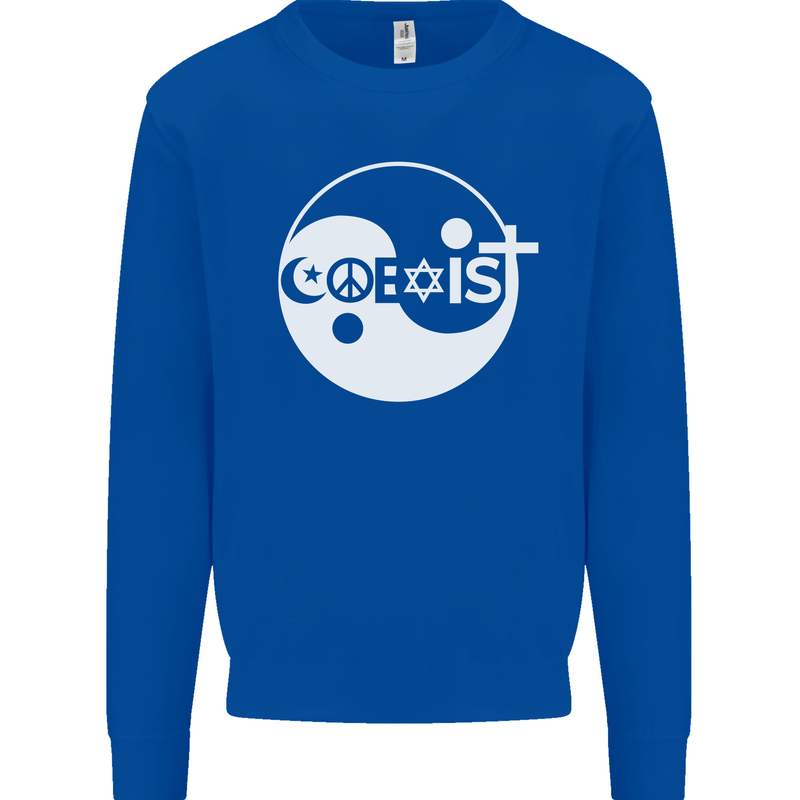 Coexist World Peace Love Religion Hippy Anti War Mens Sweatshirt Jumper Royal Blue